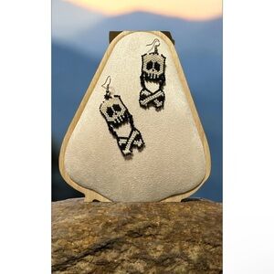 Skull Beaded Earrings - Black and White
